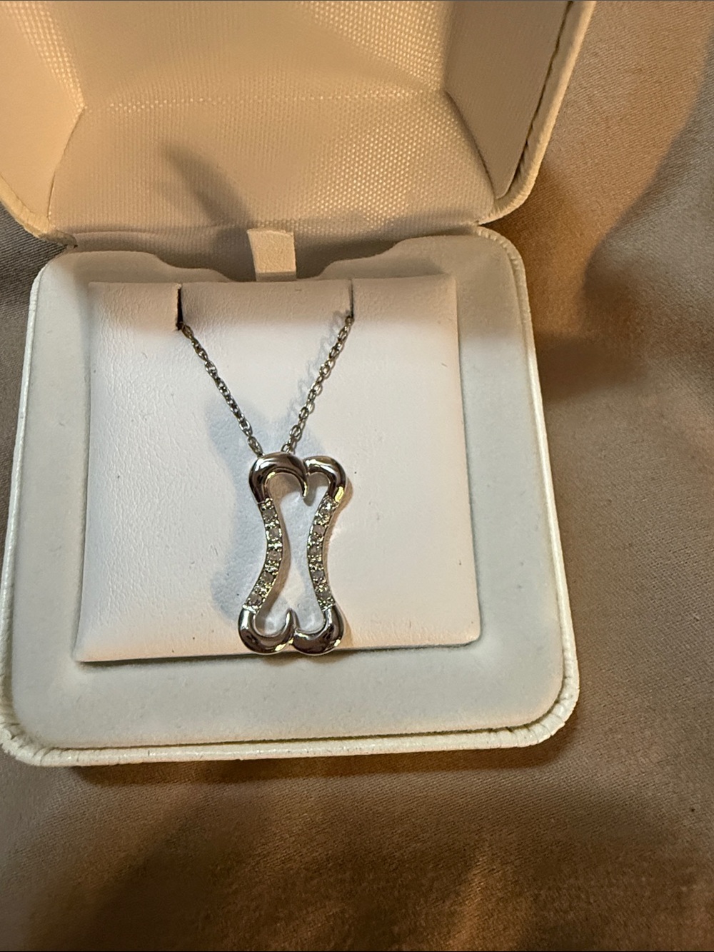 Sterling Silver White Crystal Dog Bone Pendant Necklace